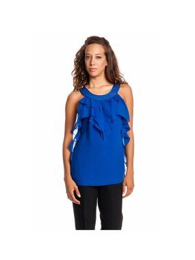 Robert Rodriguez Ruffle Halter Top Electric Blue Silk Sheer Tank Blouse NWT